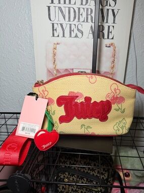 NWT Juicy Couture Paradise Cherry Straw Pouch Bag